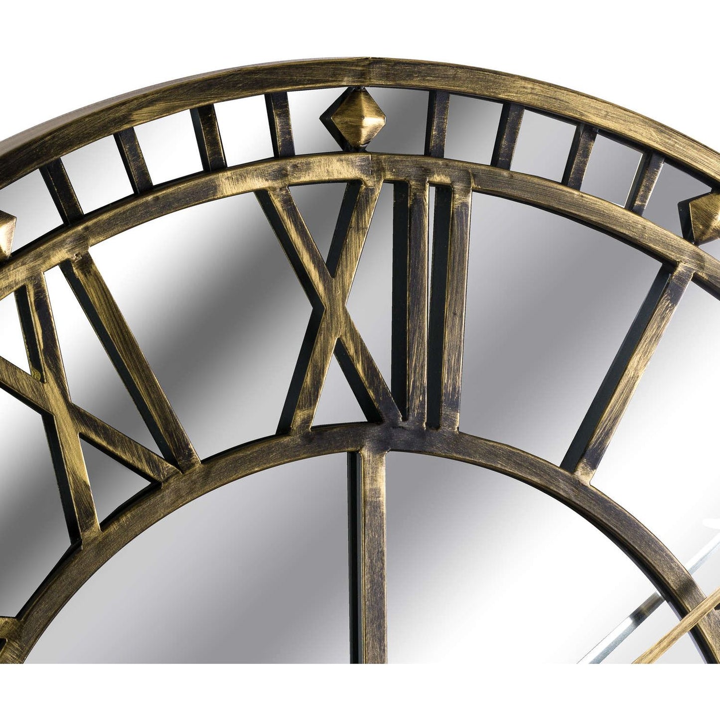 Large Antique Brass Mirrored Skeleton Clock