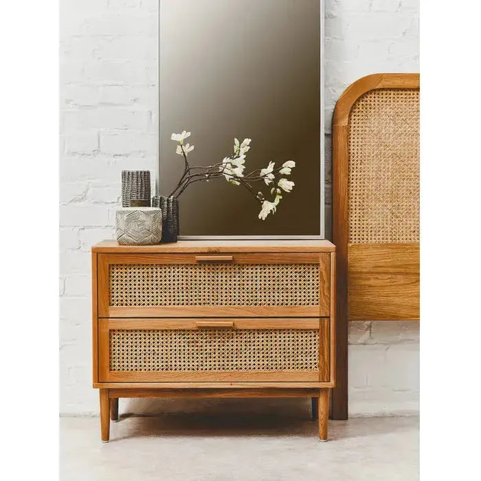 Lyon Rattan and Oak Wood Two Drawer Chest premier housewares