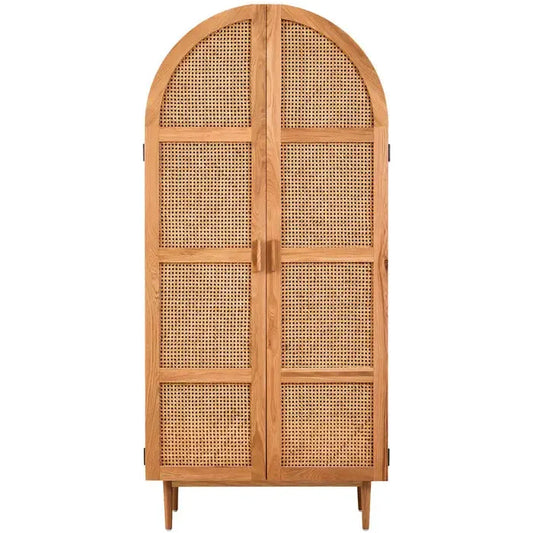 Lyon 2 Door Natural Rattan And Oak Cabinet