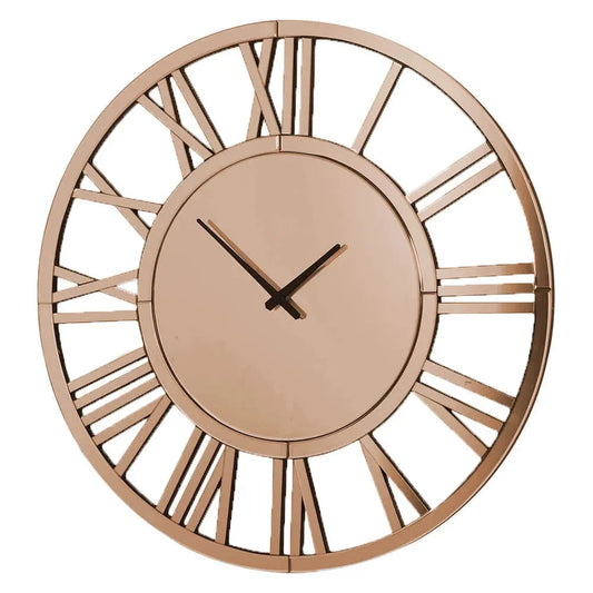 Rose Gold Mirrored Roman Numeral Wall Clock