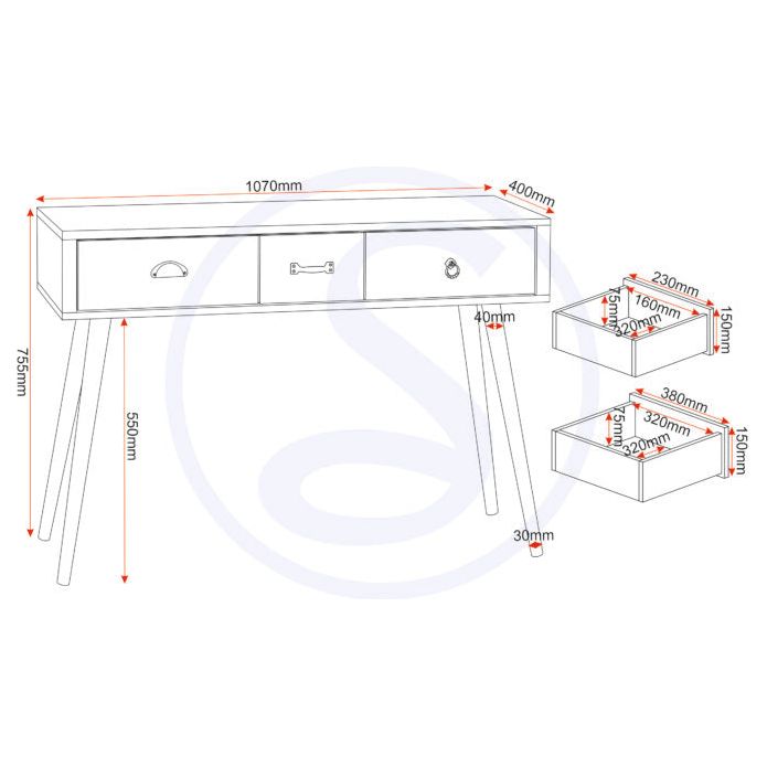 Nordic 3 Drawer Console Table Seconique